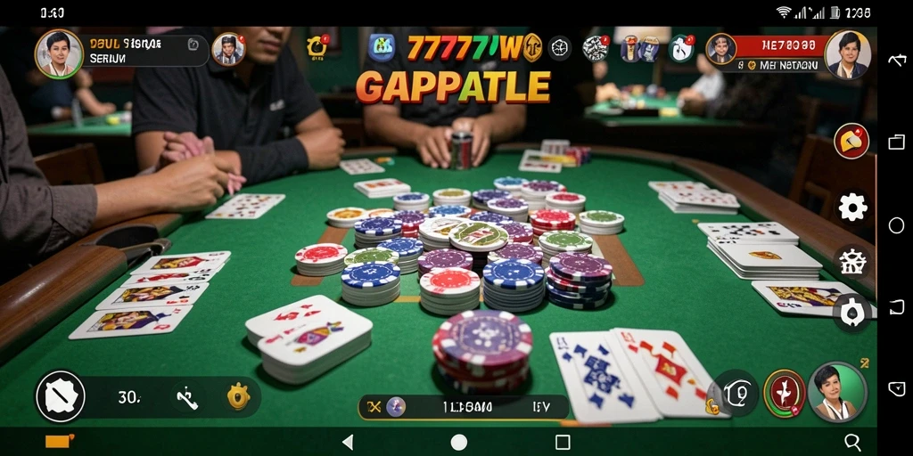 Screenshot gameplay <strong>7777W</strong> menampilkan pertempuran seru di papan Gaple.