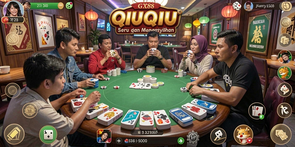 Screenshot GX88 menampilkan aksi seru permainan QiuQiu.