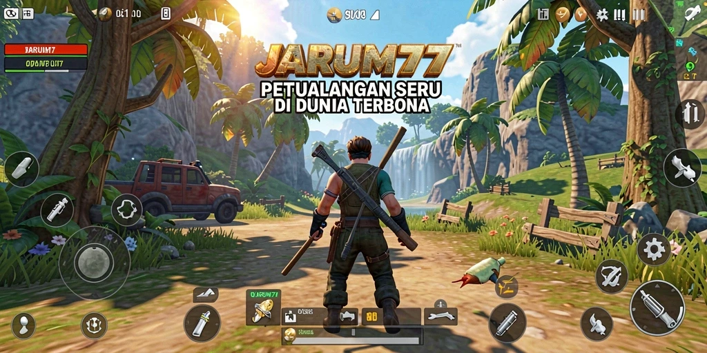 Screenshot gameplay JARUM77 menunjukkan dunia terbuka yang indah dan luas.