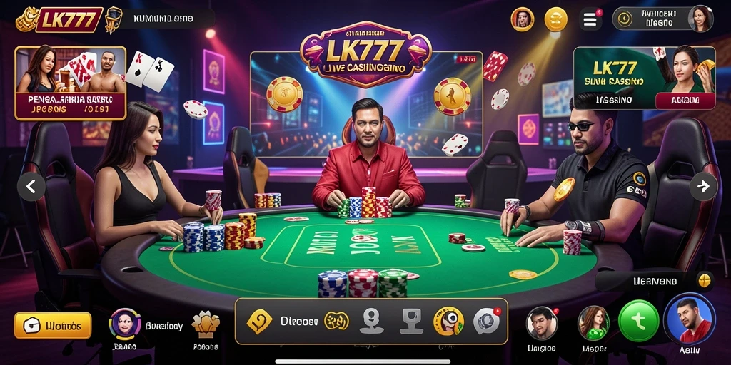 Screenshot gameplay LK777 menunjukkan dealer yang ramah dalam permainan Live Casino.