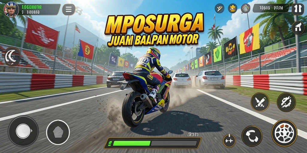 Gameplay seru dan mendebarkan dalam MPOSURGA saat balapan motor.