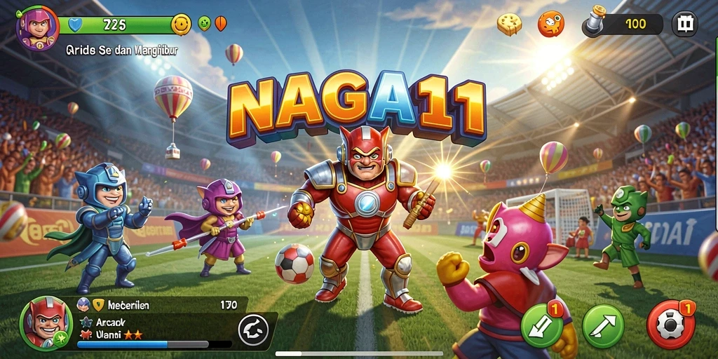 Tampilan gameplay NAGA11 yang penuh warna dan menegangkan.