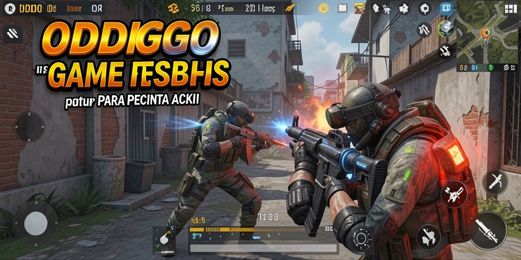 Screenshot ODDIGO menampilkan aksi tembak-tembakan seru di medan perang.