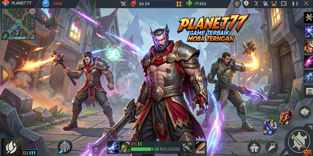 Gameplay seru dan menegangkan dalam PLANET77, penuh aksi MOBA.