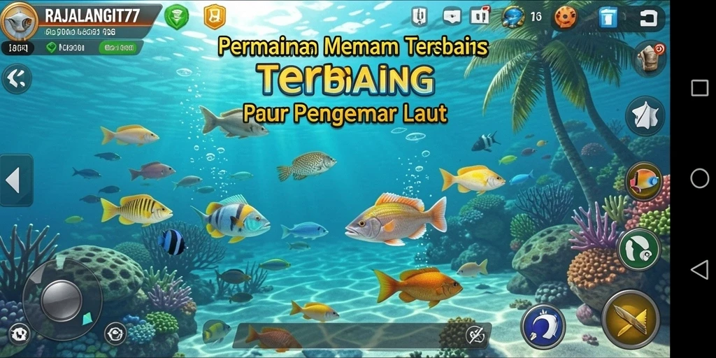 Tampilan gameplay realistis dari RAJALANGIT77 saat memancing di laut.