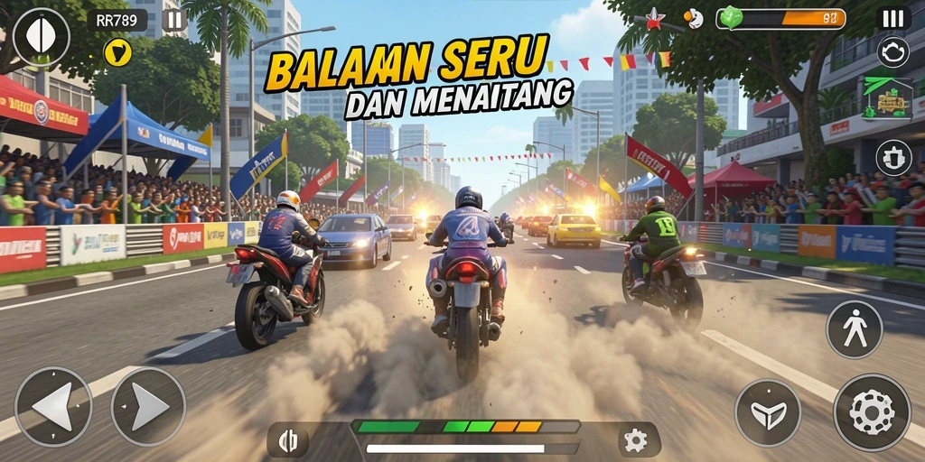 Menampilkan aksi balapan mendebarkan dari game RR789.